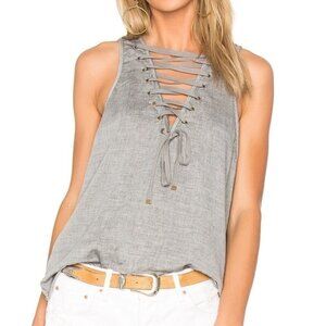 Revolve One Teaspoon Tank Top Lace Up Sleeveless Gray